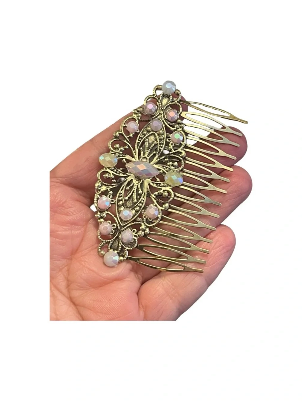 Elegant Gold and Pink Faux Crystal Rhinestone Hair Comb 3.0”FINAL PRICE DROP